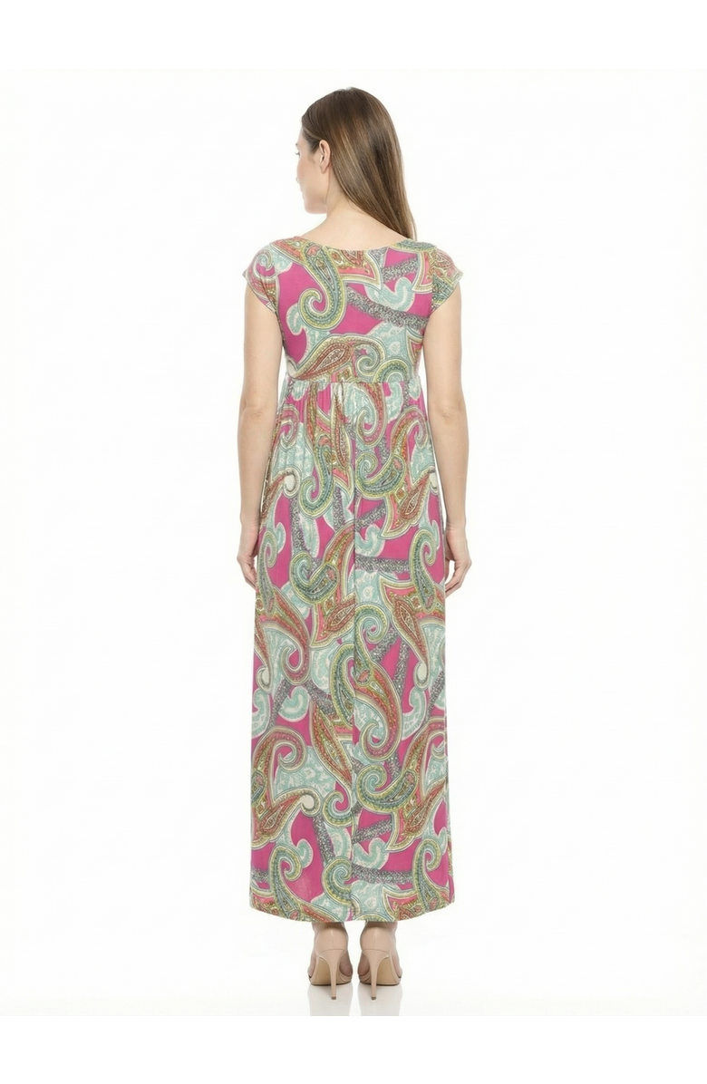 24seven Comfort Apparel Maternity Paisley Square Neck Cap Sleeve Pleated A-Line Maxi Dress, Alternate, color, Pink Multi