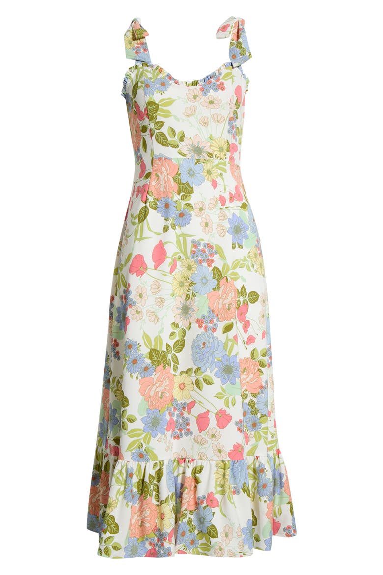 Floral Tie Strap Midi Sundress, Alternate, color, CREAM