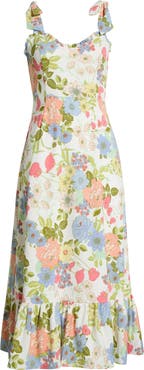 SUGARLIPS Floral Tie Strap Midi Sundress