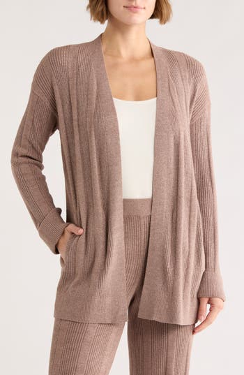 Barefoot Dreams ® Cozychic Ultra Lite® Variegated Rib Open Cardigan In Brown
