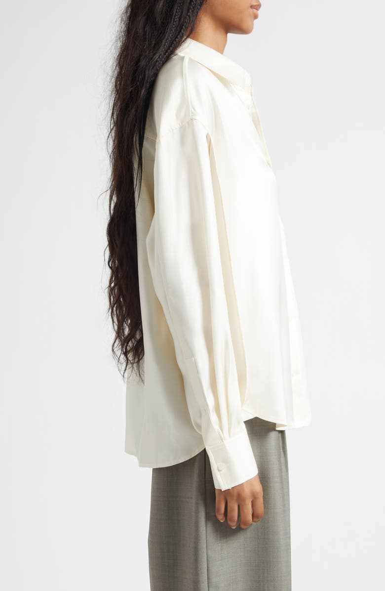 Alexander Wang Slashed Sleeve Satin Button-Up Shirt, Alternate, color, Ivory