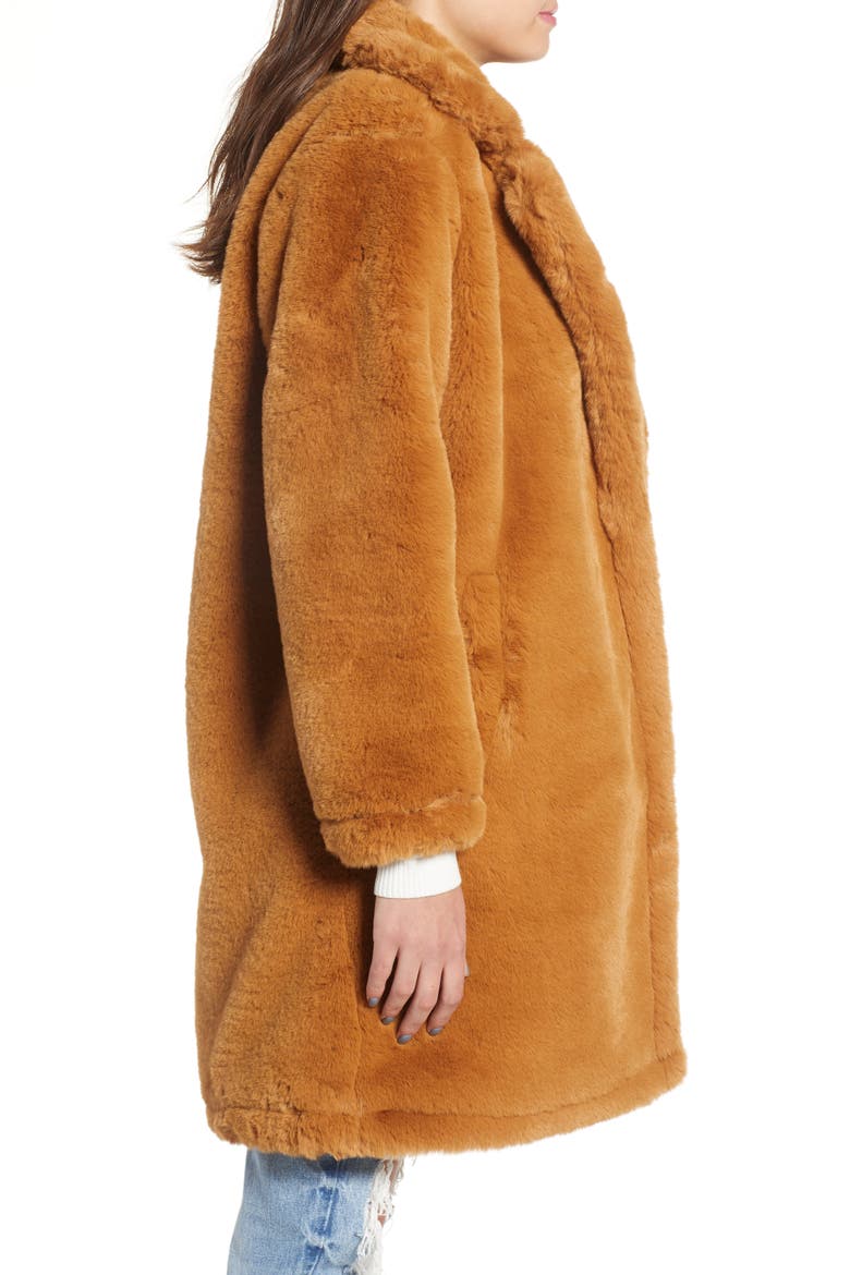 Faux Fur Coat, Alternate, color, CAMEL