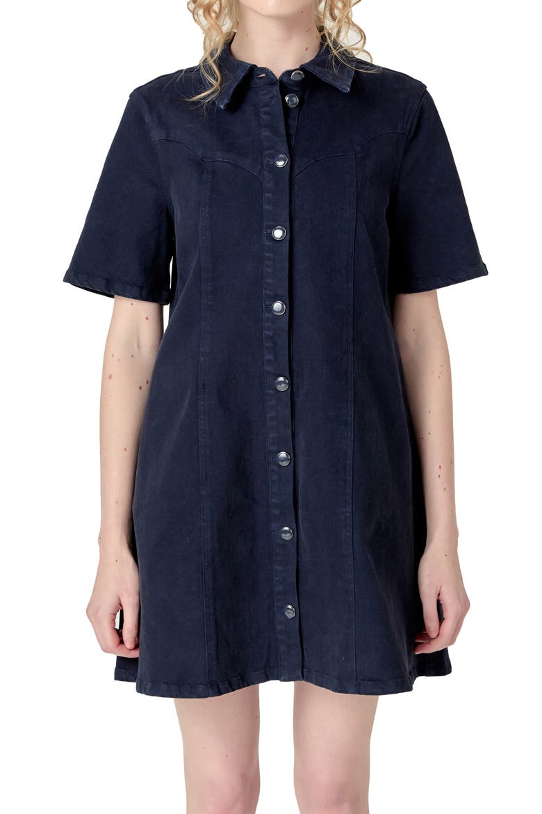 Washed Denim Minidress, Alternate, color, DARK NAVY