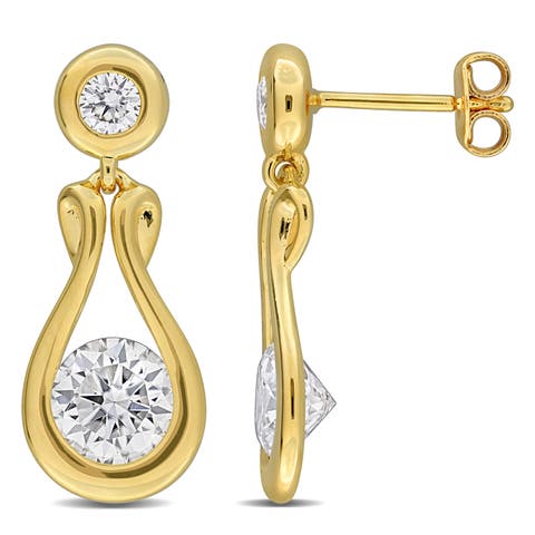 Moissanite Teardrop Earrings Yellow Plated Silver