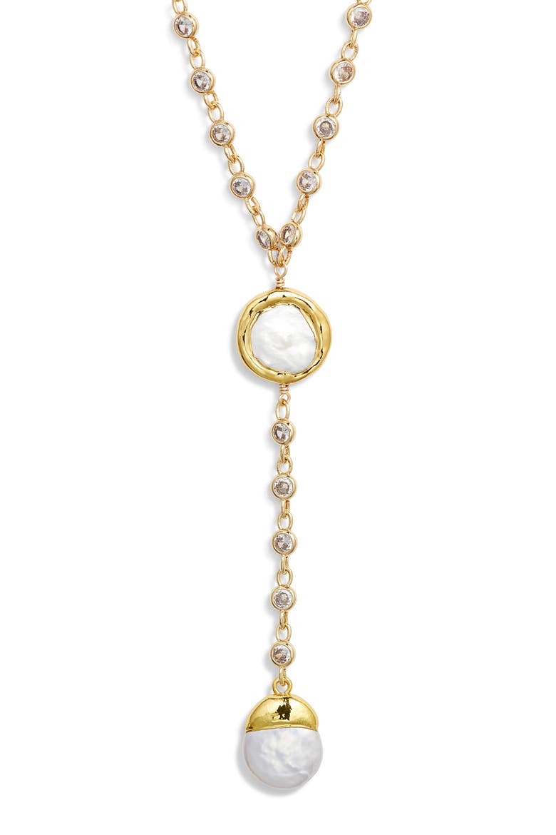 Teardrop Freshwater Pearl Pendant Y-Necklace, Main, color, GOLD