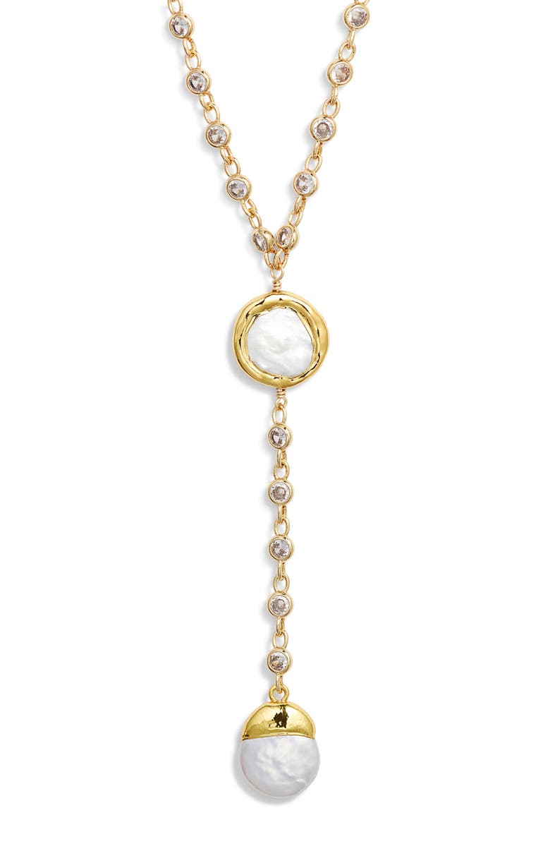 VIDAKUSH Teardrop Freshwater Pearl Pendant Y-Necklace, Main, color, Gold