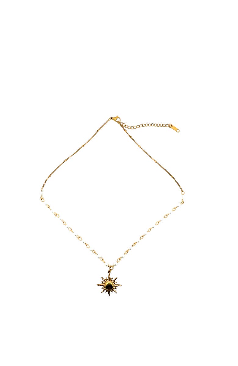 Gemini Jewelry Sun Pendant Faux Pearl Station Necklace, Main, color, Yellow