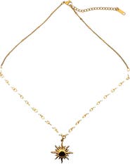 Gemini Jewelry Sun Pendant Faux Pearl Station Necklace