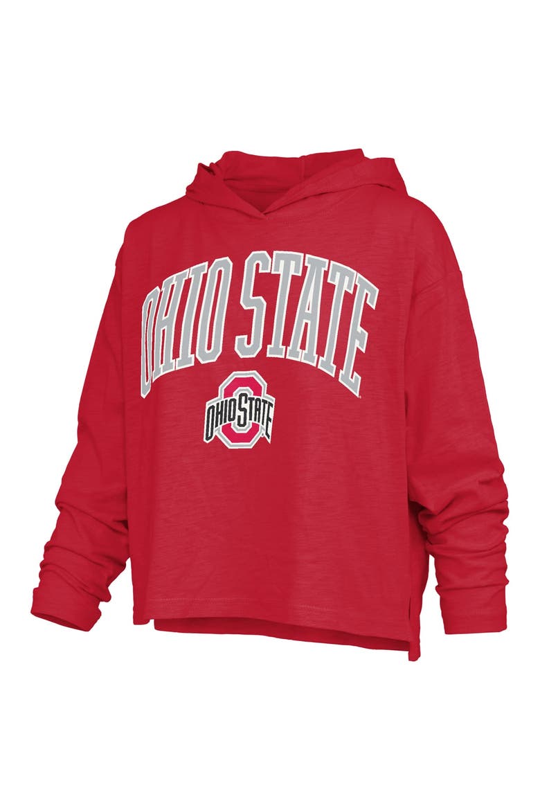 Women's Pressbox  Scarlet Ohio State Buckeyes Nelson Arch Over Logo Long Sleeve Hooded Slub T-Shirt, Alternate, color, Scarlet