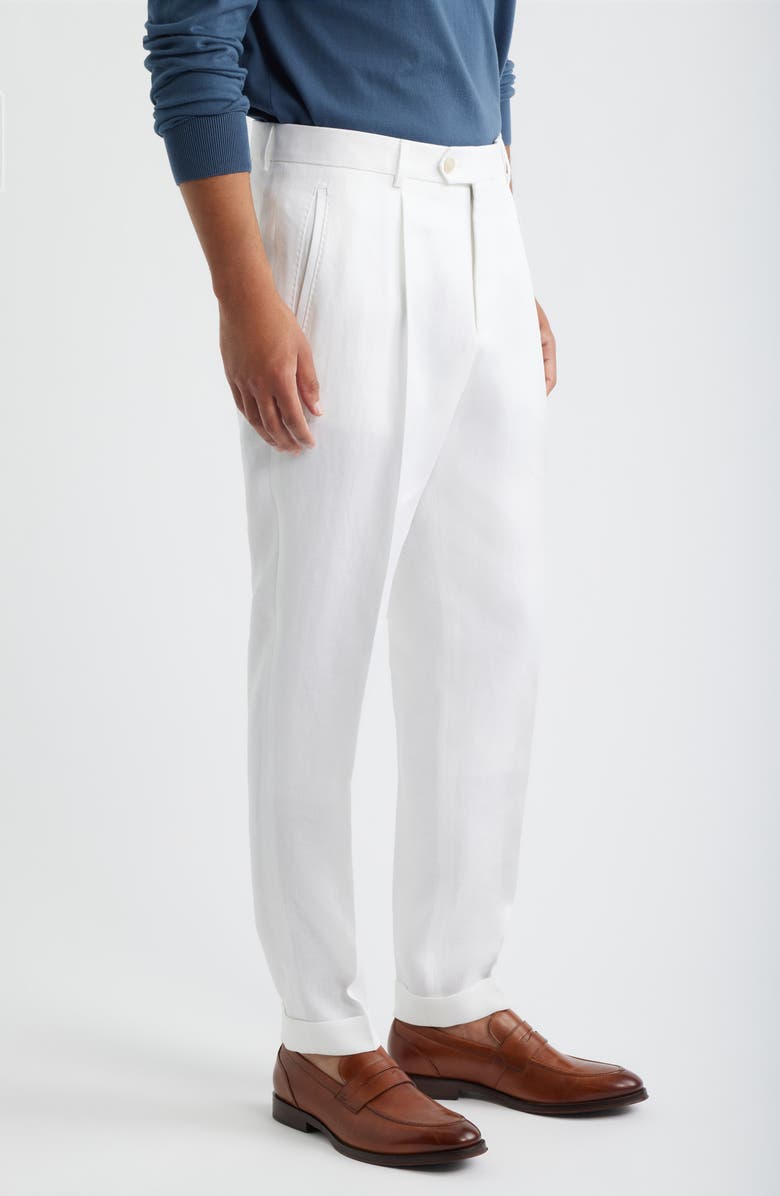 BOSS Camel Peet White Pleated Linen Suit Pants, Alternate, color, White
