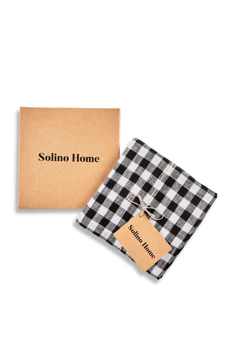 Solino Home Linen Cocktail Napkins - Gingham Check, Alternate, color, Black
