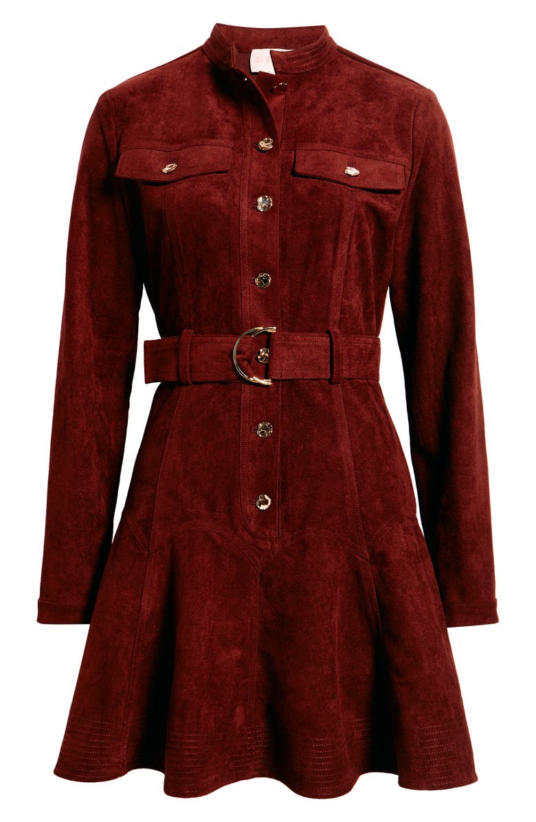CIEBON Laurie Long Sleeve Belted Faux Suede Shirtdress, Alternate, color,