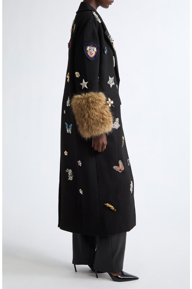 Mariella Greatest Hits Coat with Faux Fur Cuffs, Alternate, color, BLACK MULTI