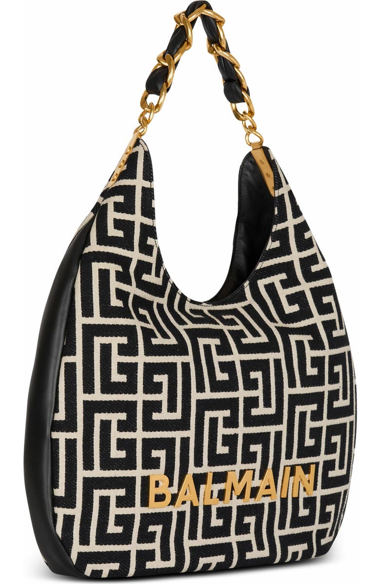 Balmain 1945 Soft Hobo Large Monogrammed Jacquard Tote Bag, Alternate, color,