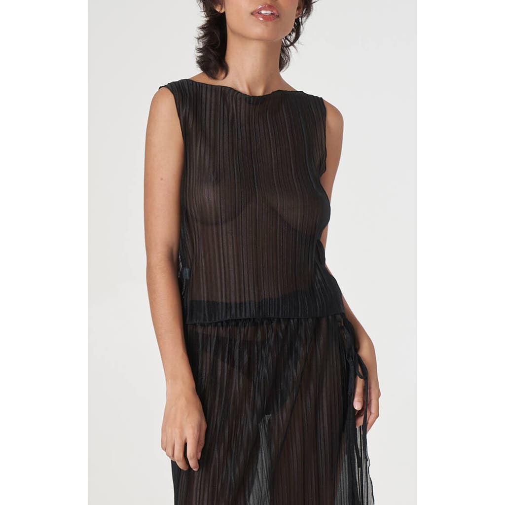 Find Me Now Pleated Metallic Sleeveless Top In Black