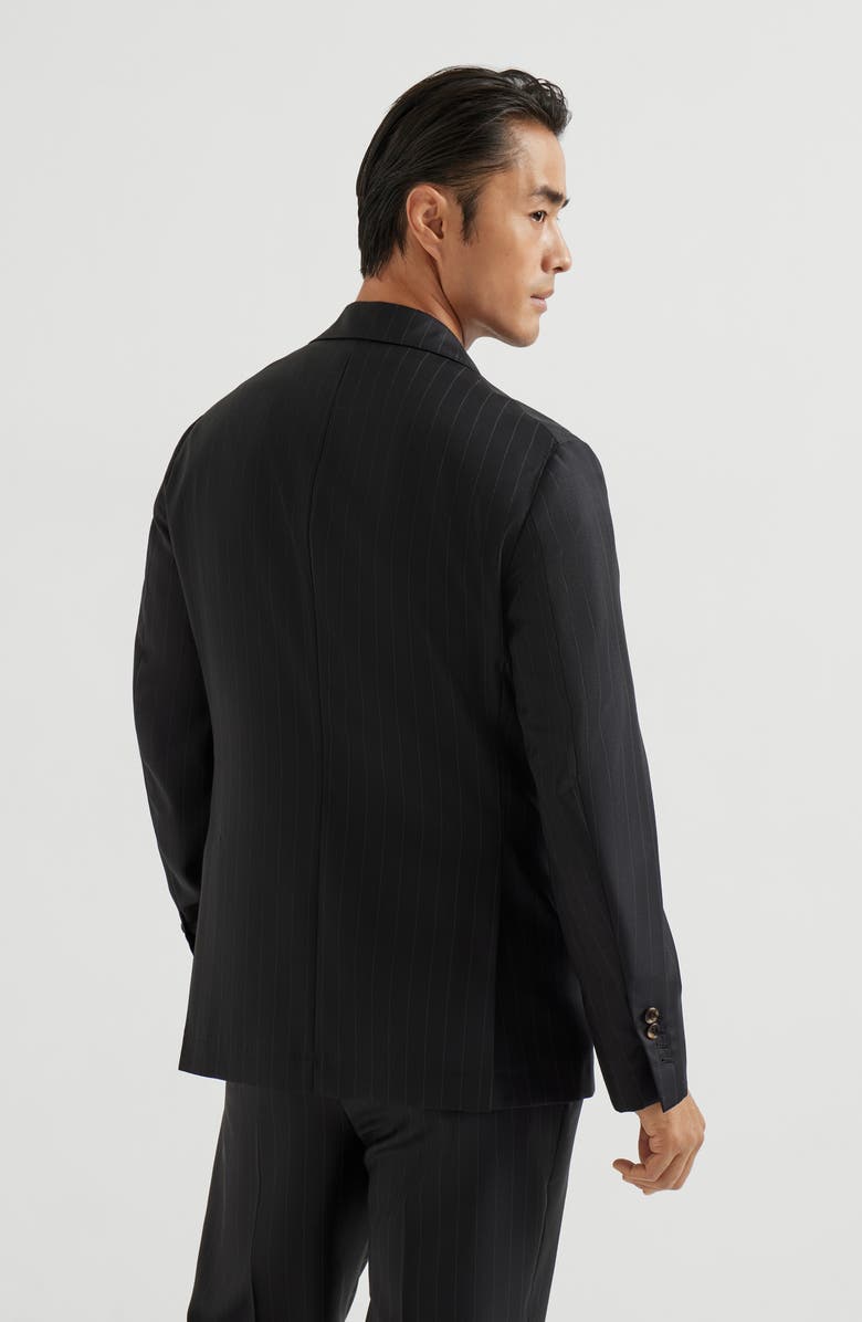 Brunello Cucinelli Chalk stripe unconstructed Cavallo blazer, Alternate, color, Black