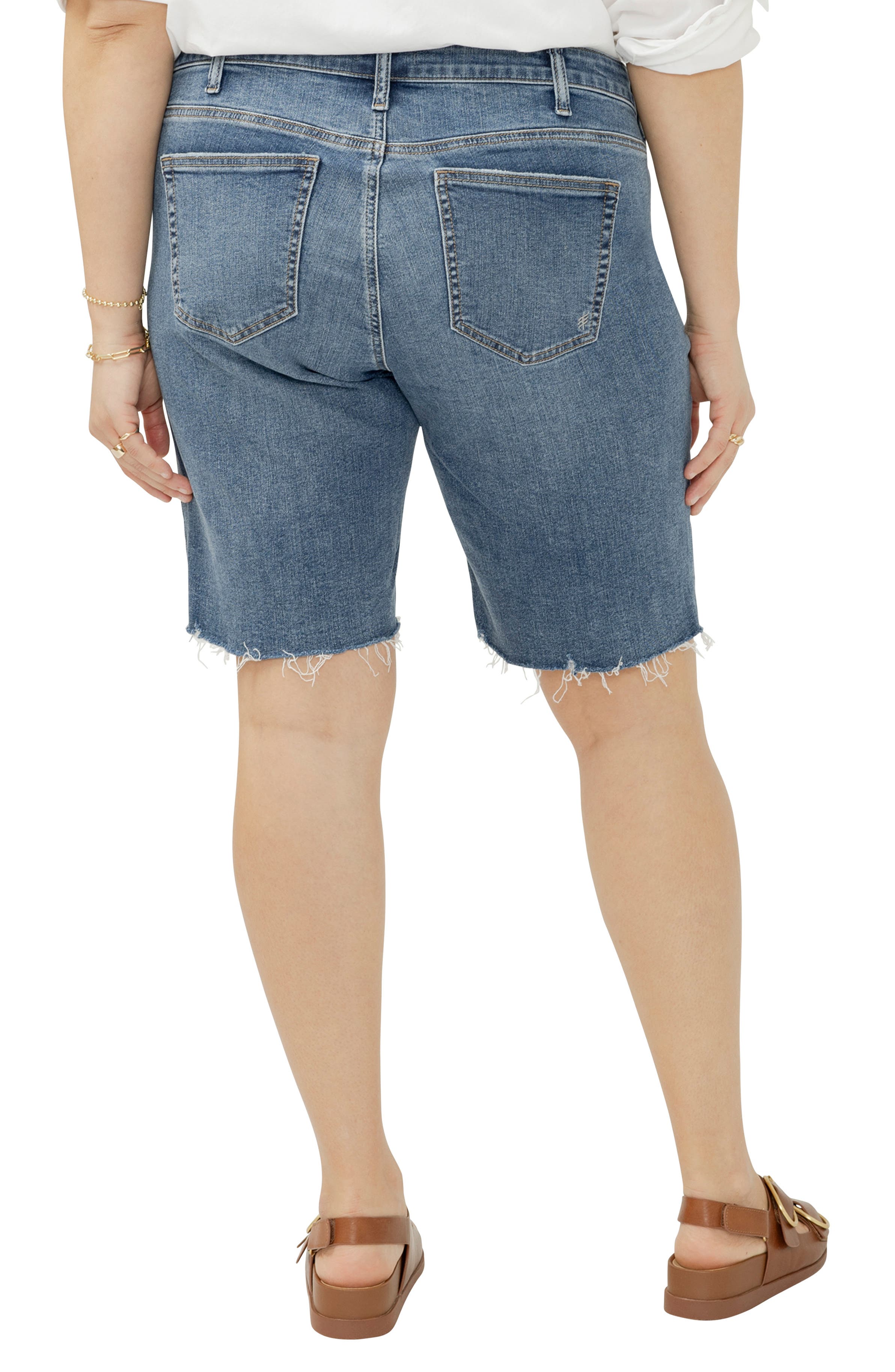 Elyse Curvy Raw Hem Mid Rise Denim Bermuda Shorts - image 2