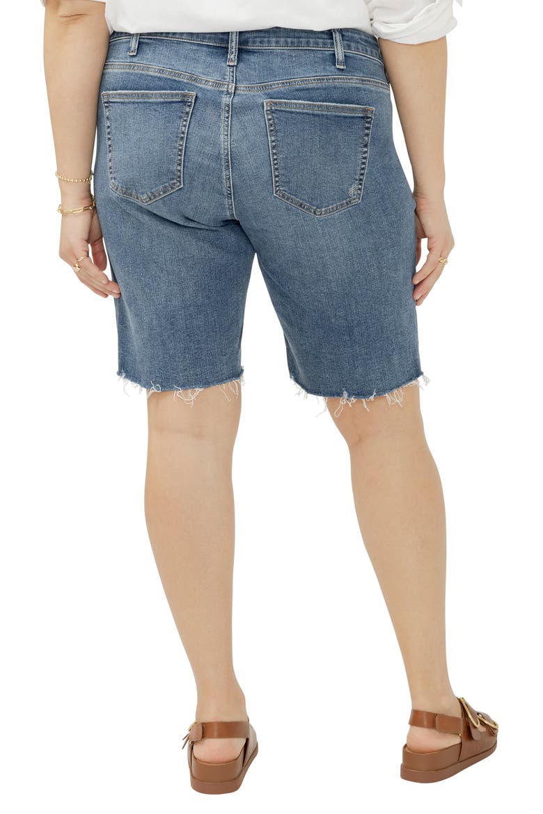 Elyse Curvy Raw Hem Mid Rise Denim Bermuda Shorts, Alternate, color, SUNSET BLUE