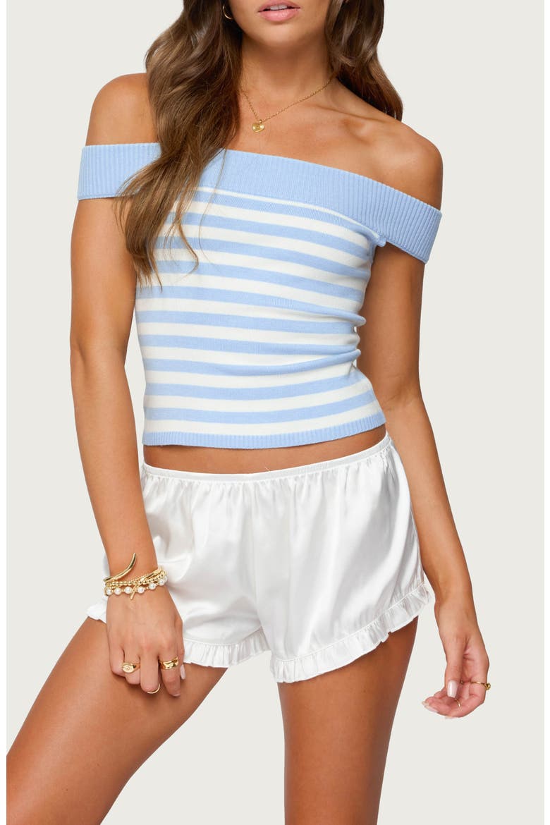 Deni Stripe Off the Shoulder Knit Top, Main, color, LIGHT-BLUE