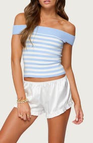 EDIKTED Deni Stripe Off the Shoulder Knit Top