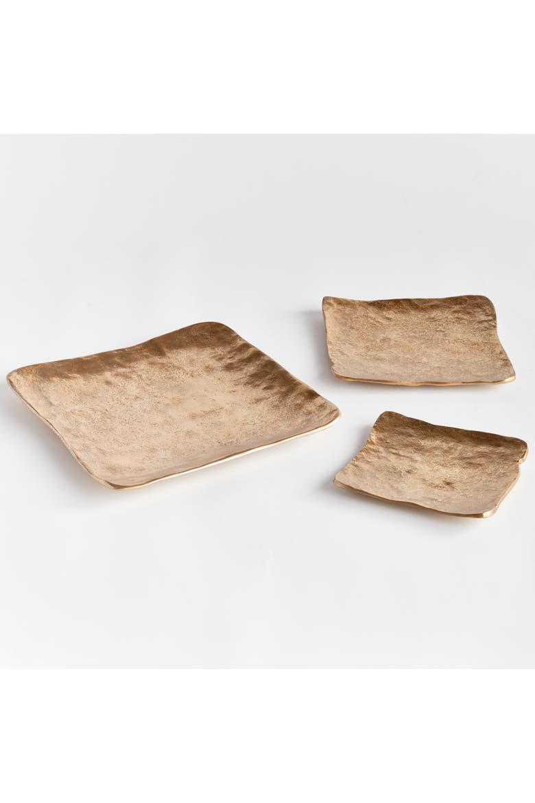 Imani Decorative Square Gold Aluminum Metal Trays, Set of 3, Alternate, color, Gold