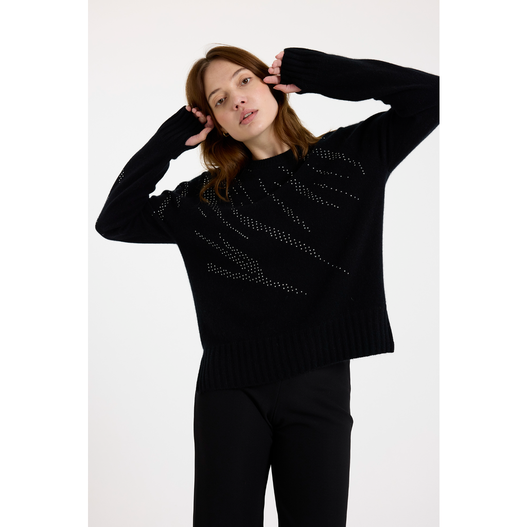 Brodie Pure Cashmere Hot Fix Zebra Crew Neck Jumper in Black  product