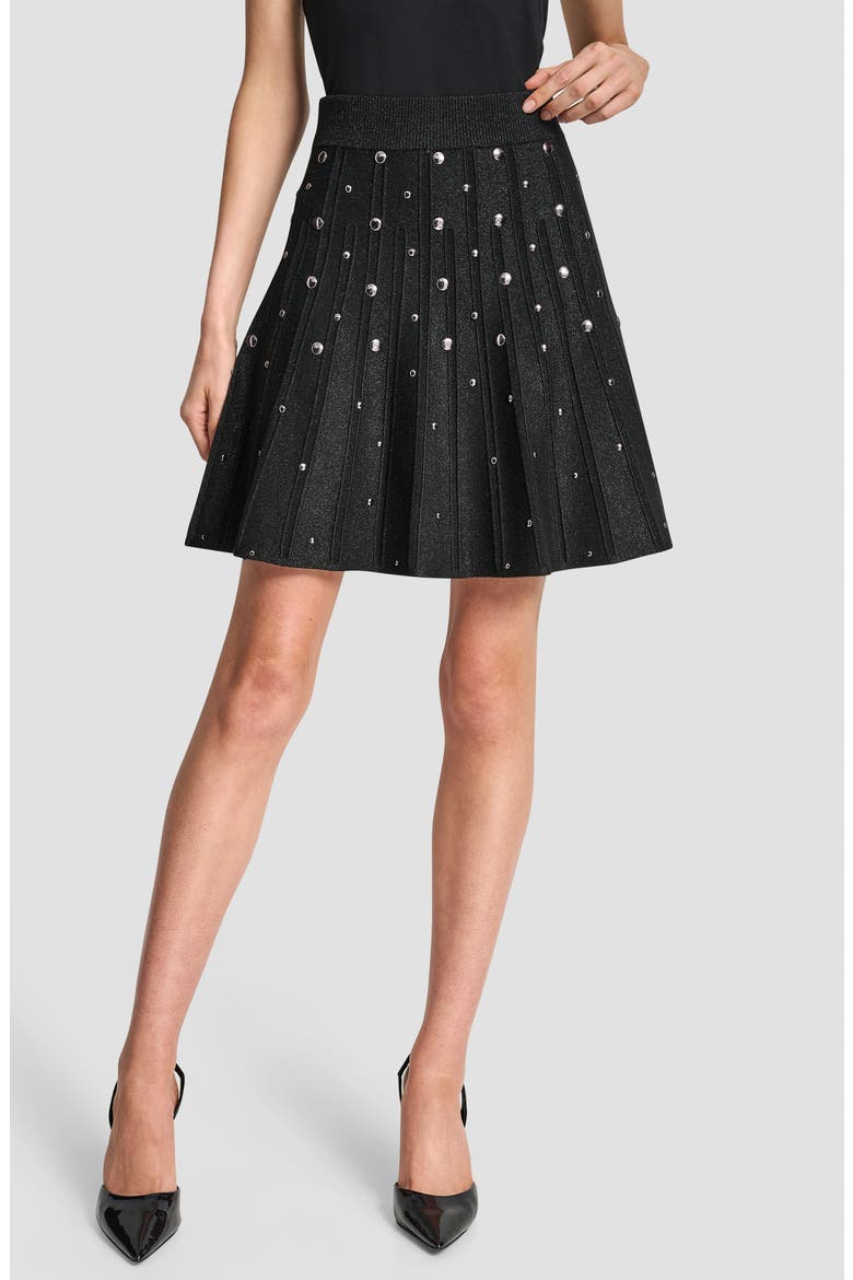 Studded Metallic Miniskirt, Main, color, BLACK