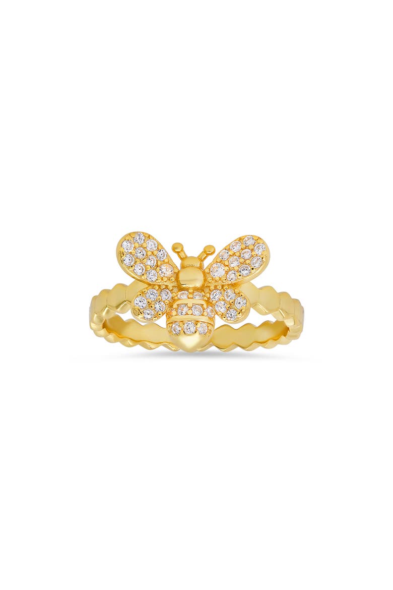 14K Gold Plated Sterling Silver Cubic Zirconia Bee Ring, Main, color, GOLD