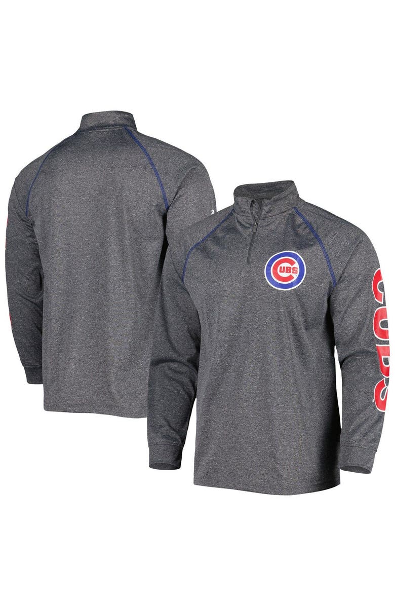 STITCHES Men's Stitches Heather Gray Chicago Cubs Wordmark Raglan Quarter-Zip Top, Main, color, 