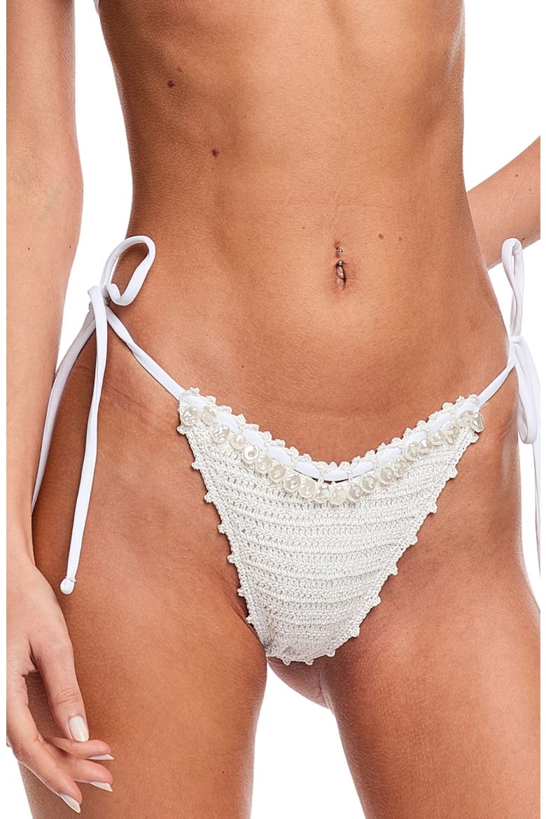 Trinidad Imitation Pearl Side Tie Bikini Bottoms, Main, color, WHITE