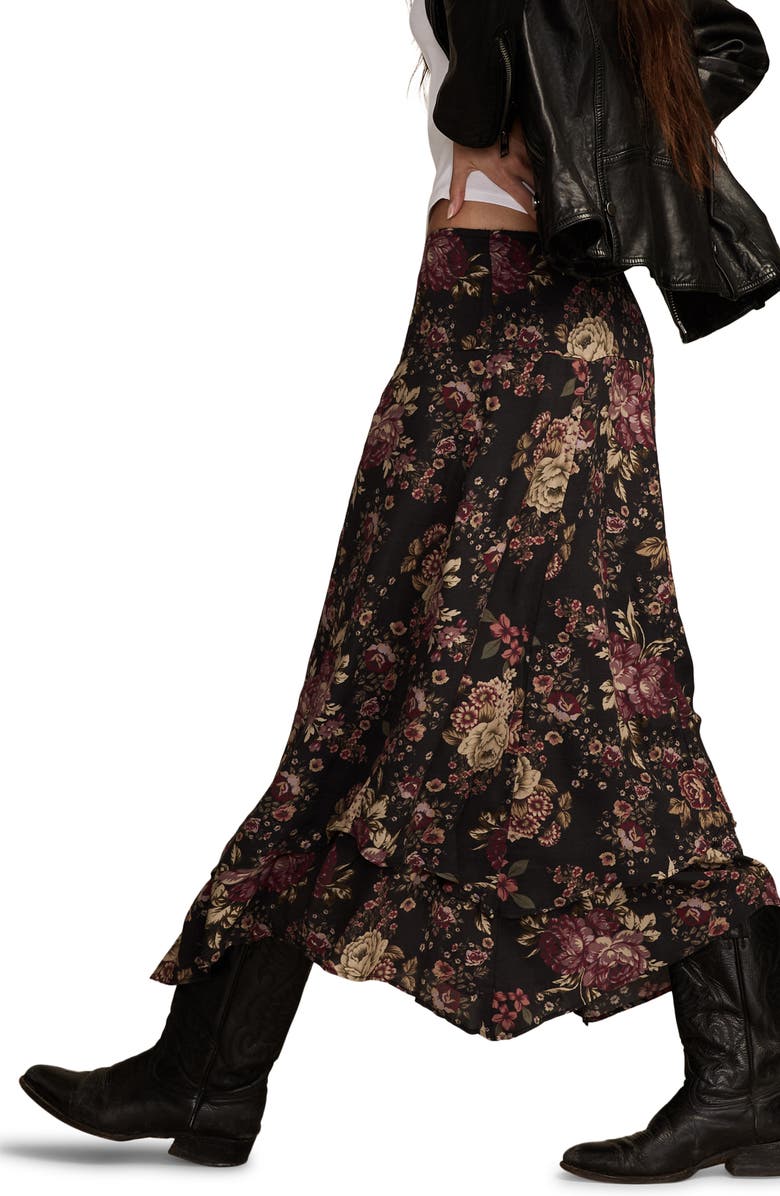 Lucky Brand Floral Drop Waist Maxi Skirt, Alternate, color, Black Floral