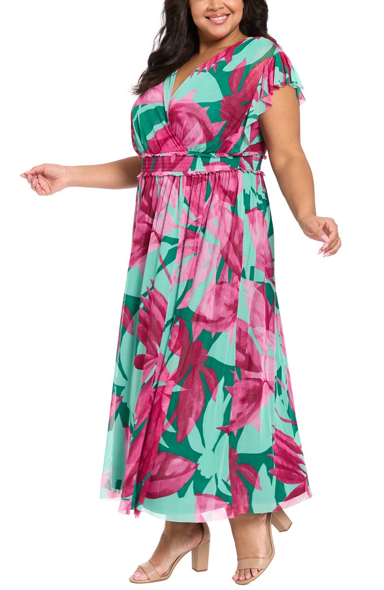 London Times Surplice Neck Tiered Minidress, Alternate, color, Green/ Pink