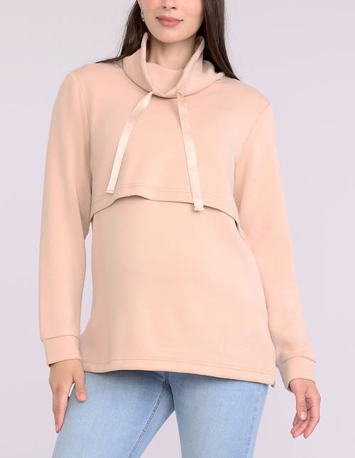 Motherhood Maternity Funnel Neck Pullover Nursing Sweatshirt In Neutral