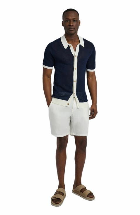 Linen Short Sleeve Button Up Sweater