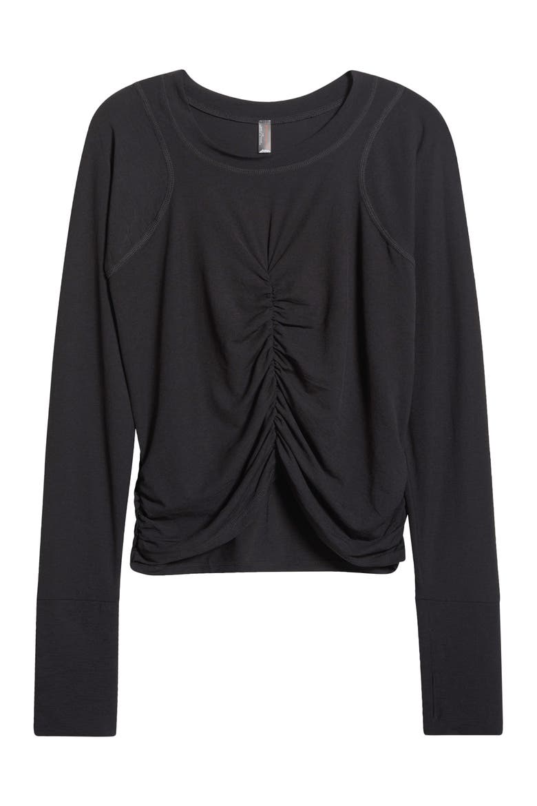 FP Movement Tempo Ruched Long Sleeve T-Shirt, Alternate, color, BLACK