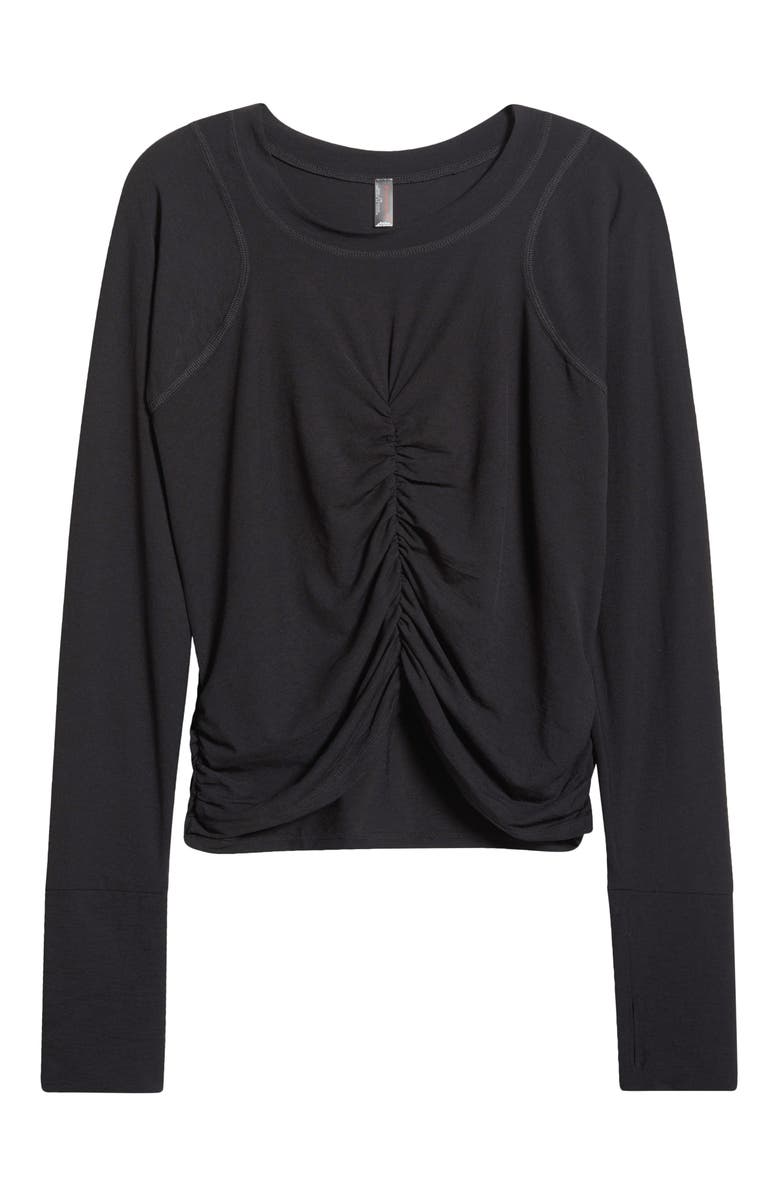 Free People FP Movement Mile a Minute Ruched Long Sleeve Crop T-Shirt, Alternate, color, Black