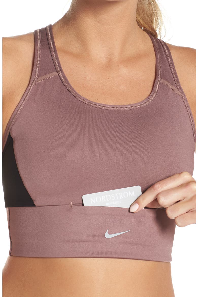 Swoosh Pocket Sports Bra, Alternate, color, SMOKEY MAUVE/ BLACK/ BLACK