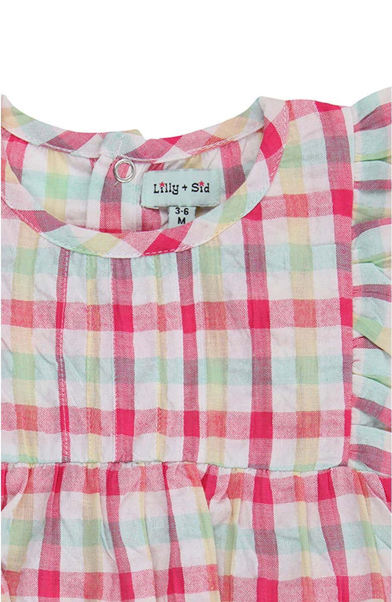 Lilly + Sid Organic Cotton Check Print Romper, Alternate, color, Pink