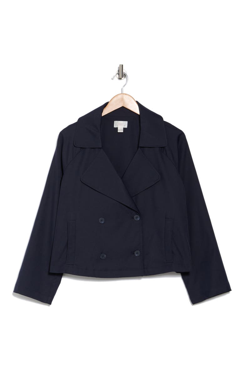 Double Breasted Crop Trench Coat, Alternate, color, NAVY NIGHT