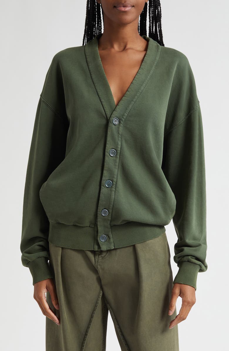JW Anderson Garment Dye Cotton Fleece V-Neck Cardigan, Main, color, 