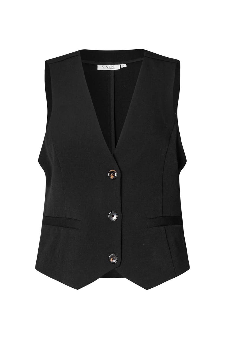 MaJordyn V-Neck Tailored Waistcoat, Alternate, color, Black