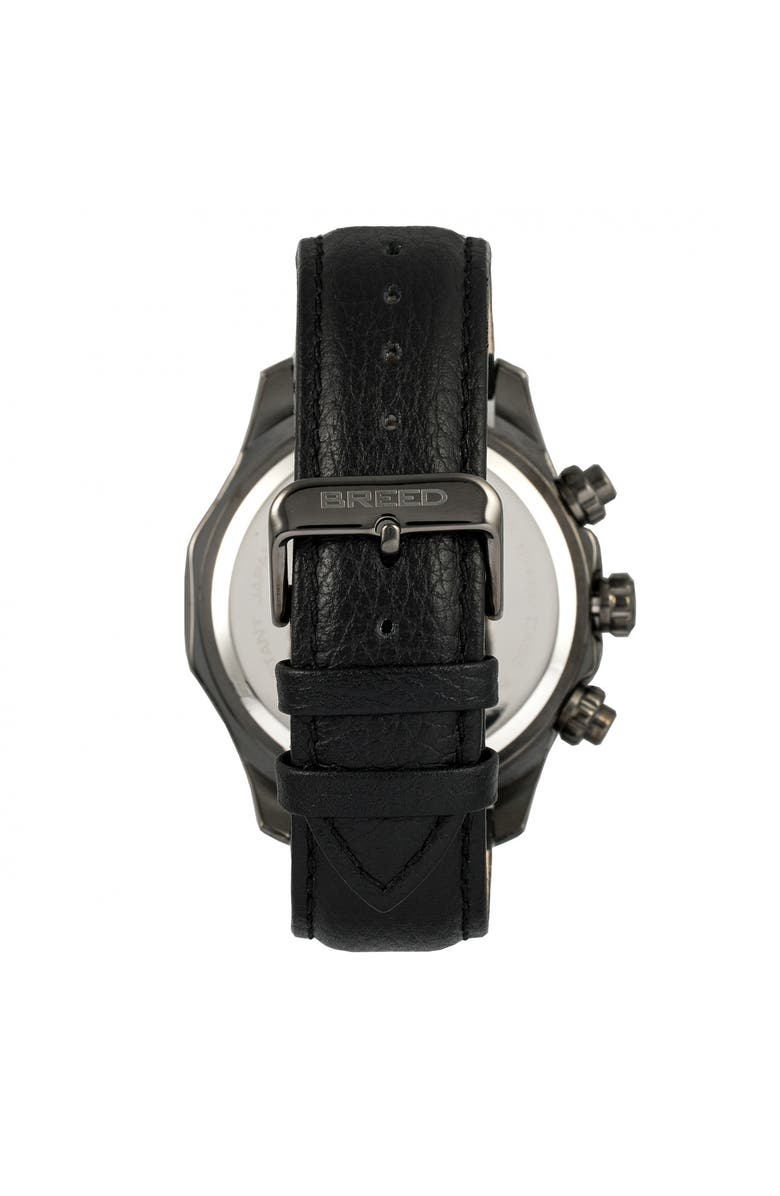 BREED Lacroix Chronograph Leather-Band Watch, Alternate, color, Gunmetal/Black