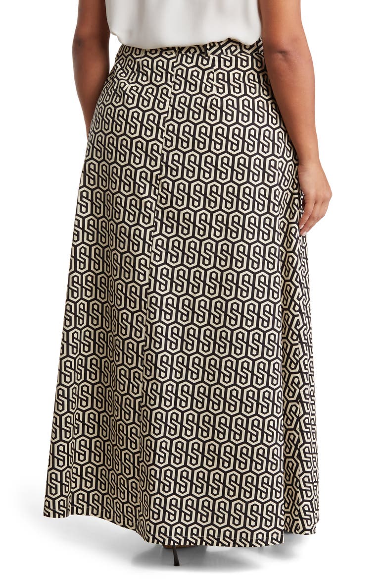 Abigail Stretch Poplin Midi Skirt, Alternate, color, BLACK/ TAUPE