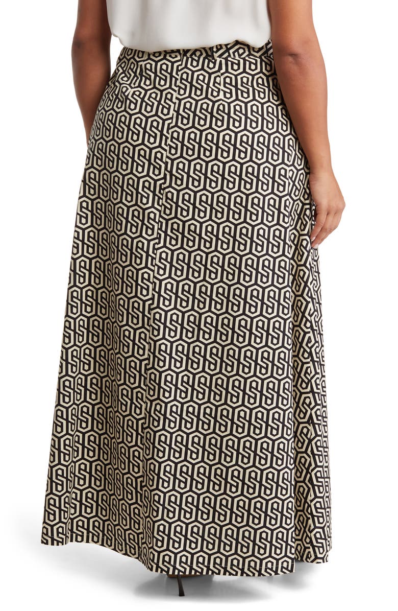 BY DESIGN Abigail Stretch Poplin Midi Skirt, Alternate, color, Black/ Taupe