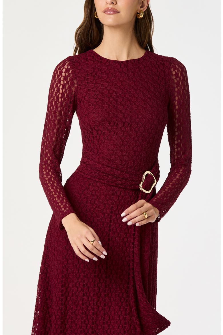 Long Sleeve Lace Midi Dress, Alternate, color, BURGUNDY