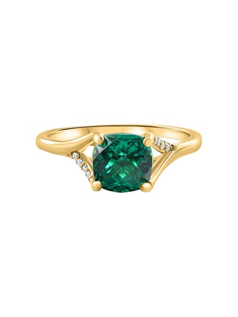 1 1/2Ct Cushion Emerald & Diamond Ring 10k Gold Lab Grown Engagement Fashion