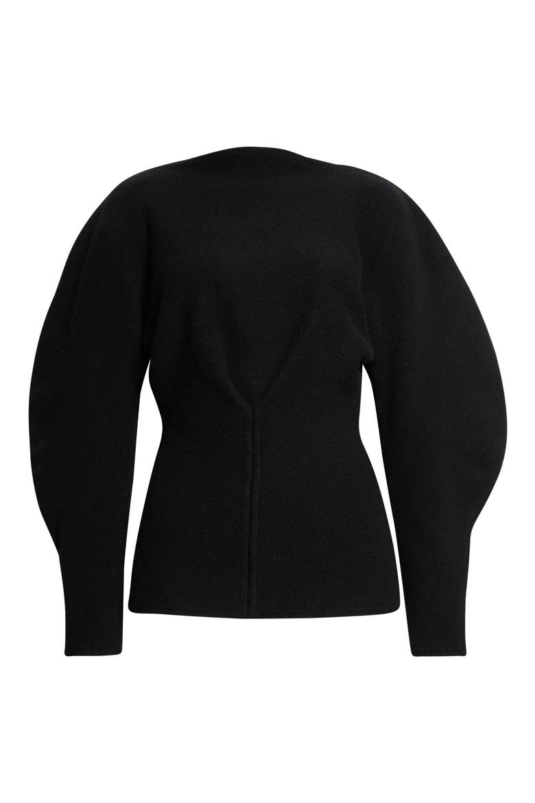 Puff Sleeve Wool & Cashmere Sweater, Alternate, color, BLACK