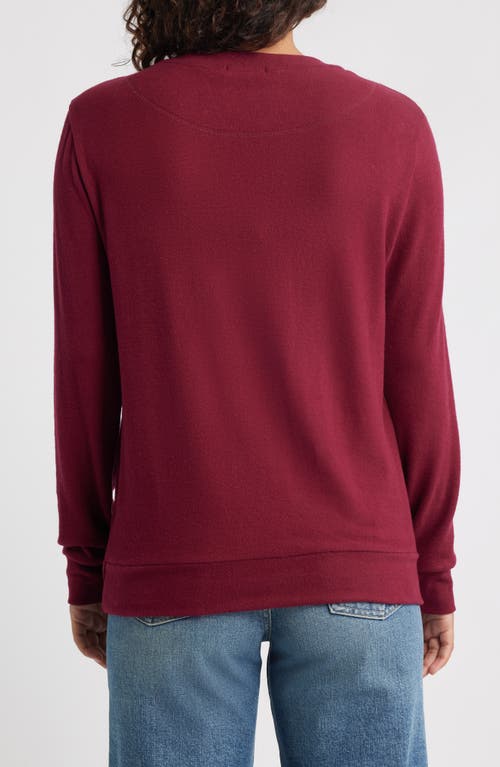 Loveappella Brushed Jersey Crewneck Top In Burgundy