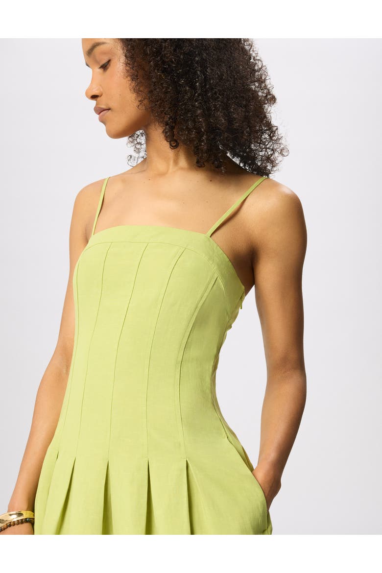 Linen Blend Waisted Midi Dress, Alternate, color, Green