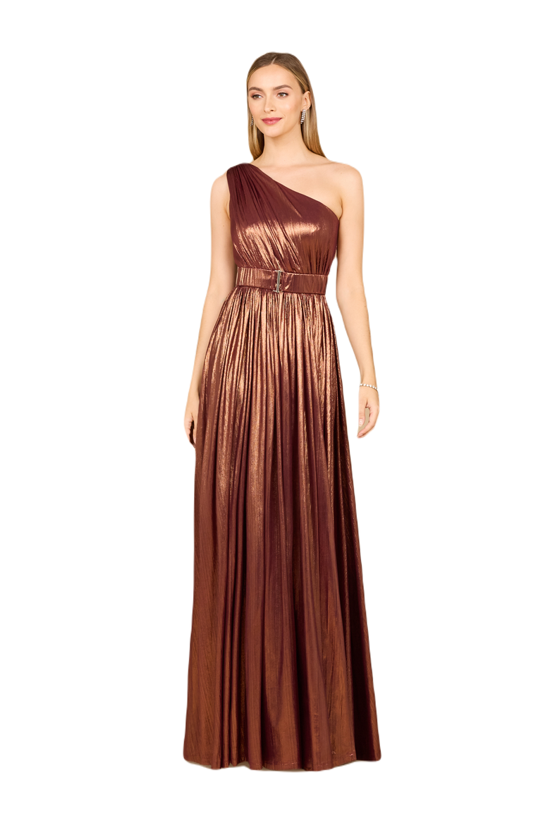 One Shoulder Metallic Dress, Main, color, Brown